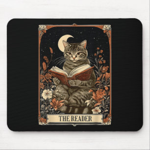 The Reader Tarot Card Cat Reading Book Floral Moon Mouse Pad