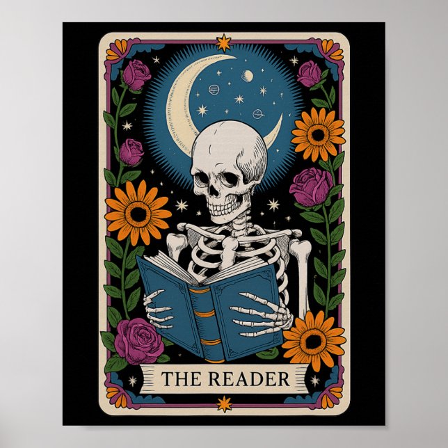 The Reader Tarot Card Skeleton Reading Book Bookwo Poster (Front)