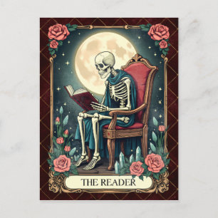The Reader, Vintage Style Tarot Card Skeleton