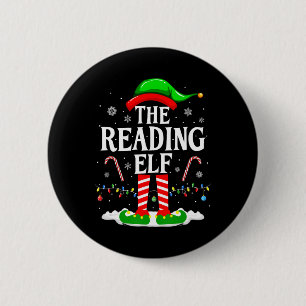 The Reading Elf Xmas Funny Book Lover Christmas Bo 6 Cm Round Badge