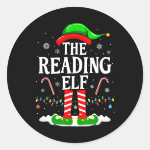 The Reading Elf Xmas Funny Book Lover Christmas Bo Classic Round Sticker