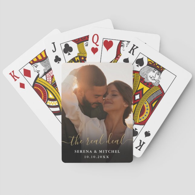 The Real Deal Script Photo Wedding Favour Playing Cards (Back)