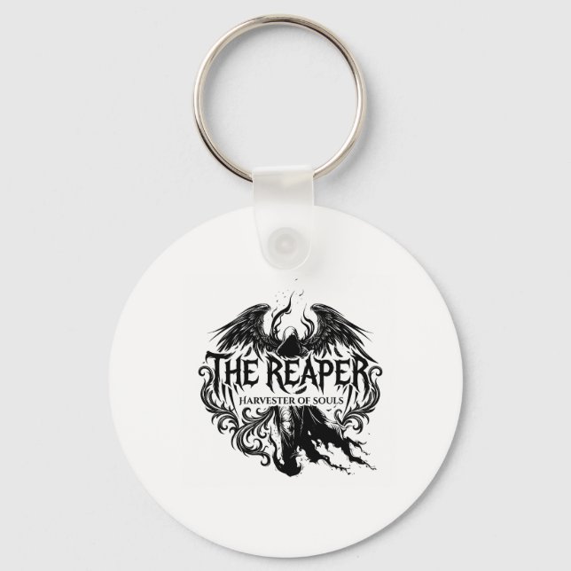 The Reaper Gothic Typography & Dark Angel Art Key Ring (Front)