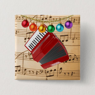 The Red Accordion, colourful ornaments, 15 Cm Square Badge