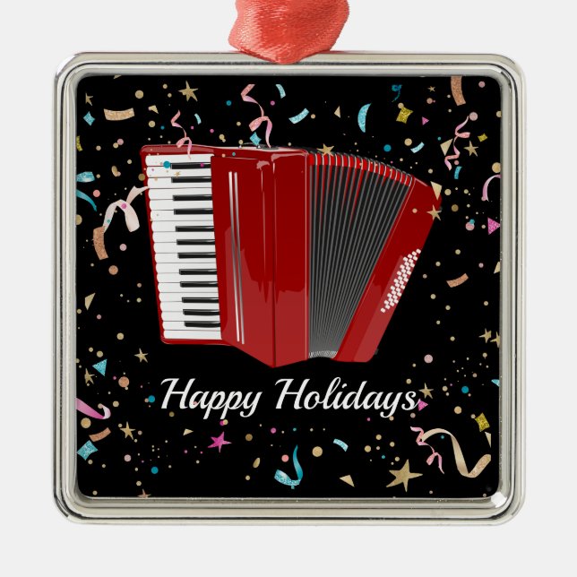 The Red Accordion, Happy Holidays, Metal Tree Decoration (Front)