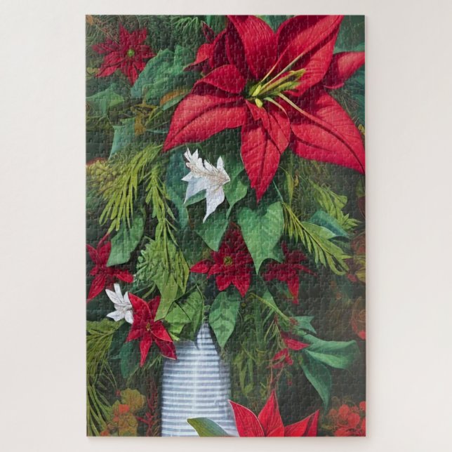 The Red Amaryllis and Poinsettia Bouquet Jigsaw Puzzle (Vertical)