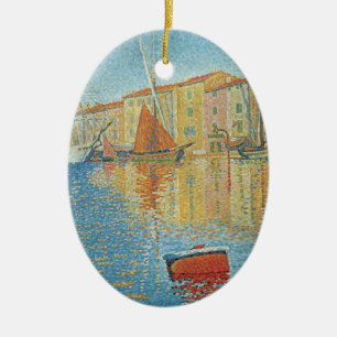 The Red Buoy by Paul Signac, Vintage Pointillism Ceramic Tree Decoration