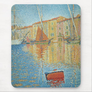 The Red Buoy by Paul Signac, Vintage Pointillism Mouse Pad