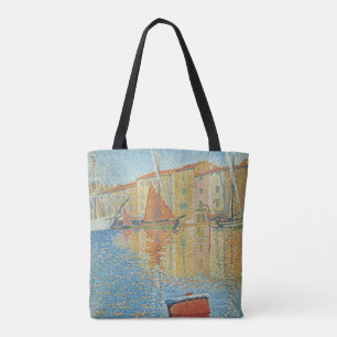 The Red Buoy by Paul Signac, Vintage Pointillism Tote Bag