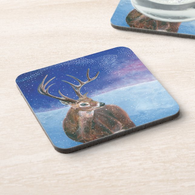 The red Deer Cervus elaphus and Winter Landscape  Coaster (Left Side)