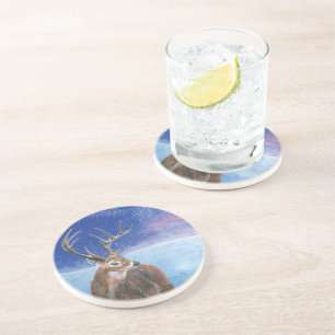 The red Deer Cervus elaphus and Winter Landscape Coaster