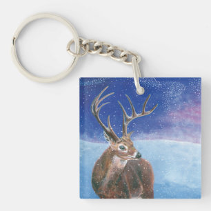 The red Deer Cervus elaphus and Winter Landscape Key Ring