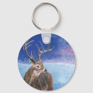 The red Deer Cervus elaphus and Winter Landscape  Key Ring