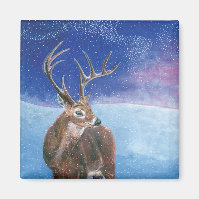 The red Deer Cervus elaphus and Winter Landscape   Magnet (Front)