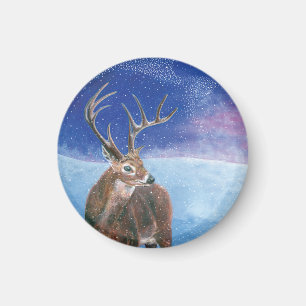The red Deer Cervus elaphus and Winter Landscape Magnet
