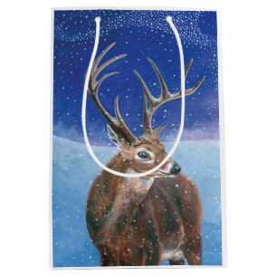 The red Deer Cervus elaphus and Winter Landscape Medium Gift Bag