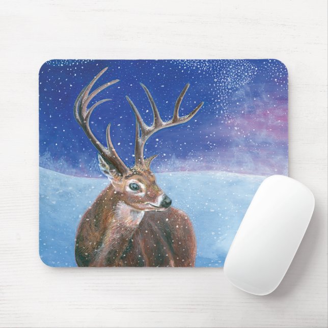The red Deer Cervus elaphus and Winter Landscape   Mouse Pad (With Mouse)