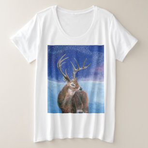 The red Deer Cervus elaphus and Winter Landscape Plus Size T-Shirt