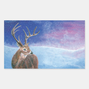 The red Deer Cervus elaphus and Winter Landscape   Rectangular Sticker