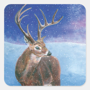 The red Deer Cervus elaphus and Winter Landscape   Square Sticker