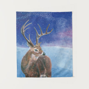 The red Deer Cervus elaphus and Winter Landscape Tapestry