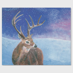 The red Deer Cervus elaphus and Winter Landscape   Wrapping Paper