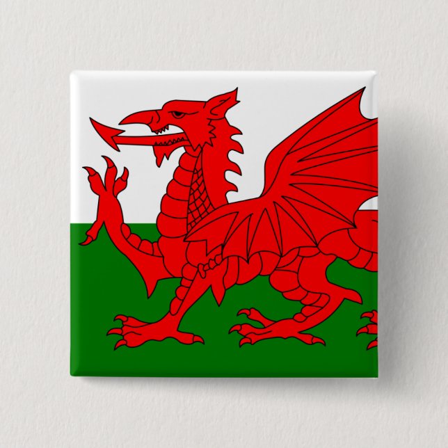 The Red Dragon [Flag of Wales] 15 Cm Square Badge (Front)