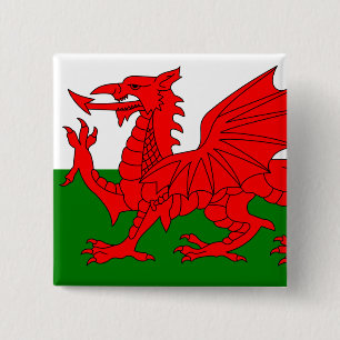 The Red Dragon [Flag of Wales] 15 Cm Square Badge