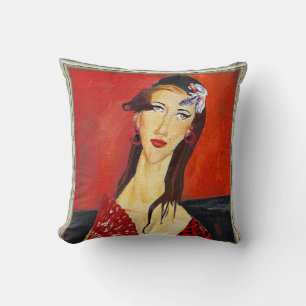 The Red Fan (based on Modigliani's painting) Cushion