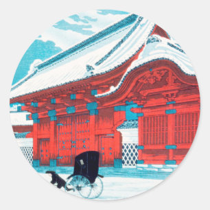 The Red Gate of Hongo in Snow by Hiroaki Takahashi Classic Round Sticker