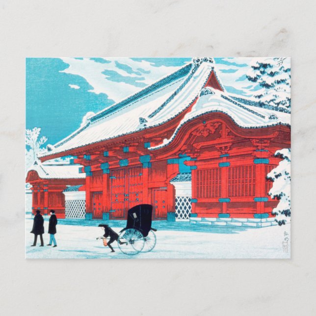 The Red Gate of Hongo in Snow by Hiroaki Takahashi Postcard (Front)