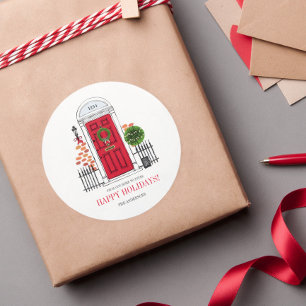 The Red Holiday Christmas Door Classic Round Sticker