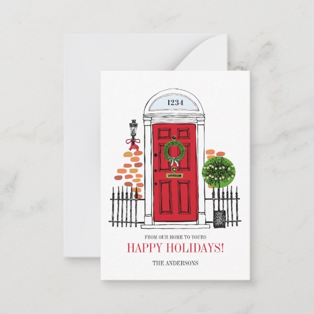 The Red Holiday Christmas Door Mini Note Card (Front)