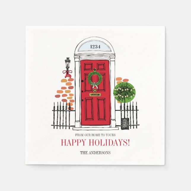 The Red Holiday Christmas Door Paper Napkins (Front)