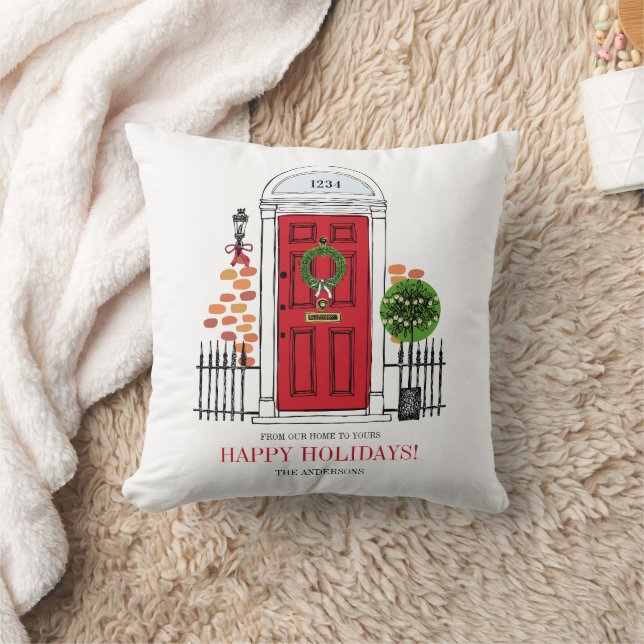 The Red Holiday Christmas Door Throw Pillow (Blanket)