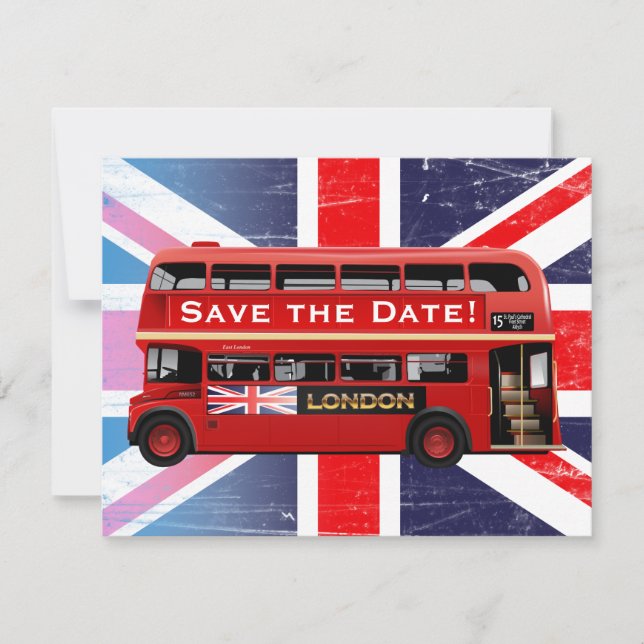 The Red London Double Decker Bus Invitation (Front)