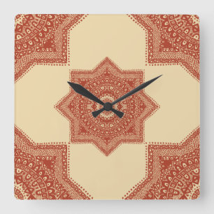 The Red Moroccan Pattern Square Wall Clock