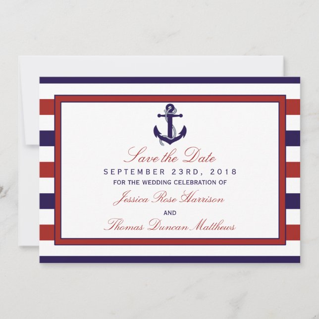 The Red & Navy Nautical Anchor Wedding Collection Save The Date (Front)