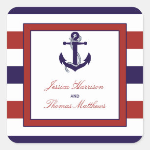 The Red & Navy Nautical Anchor Wedding Collection Square Sticker