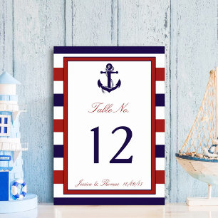 The Red & Navy Nautical Anchor Wedding Collection Table Number