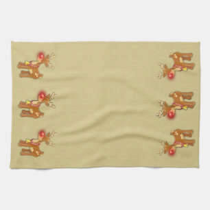 the Red Nose Reindeer Christmas Gold Tea Towel