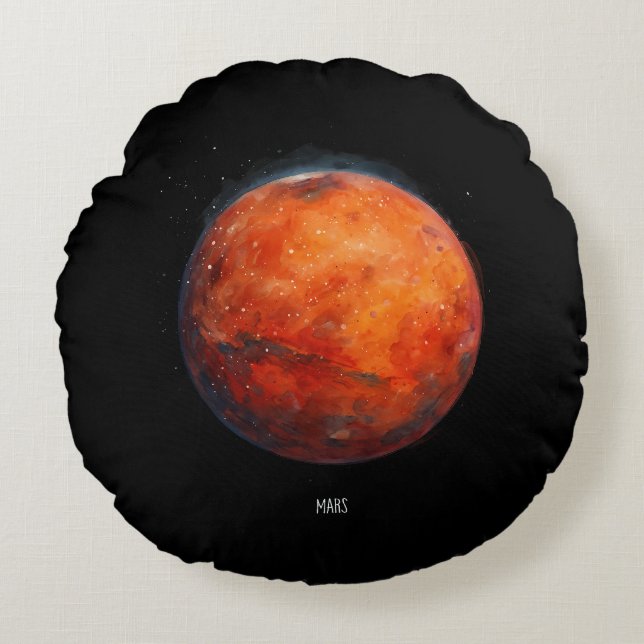 The Red Planet: Mars Watercolor Round Cushion (Front)