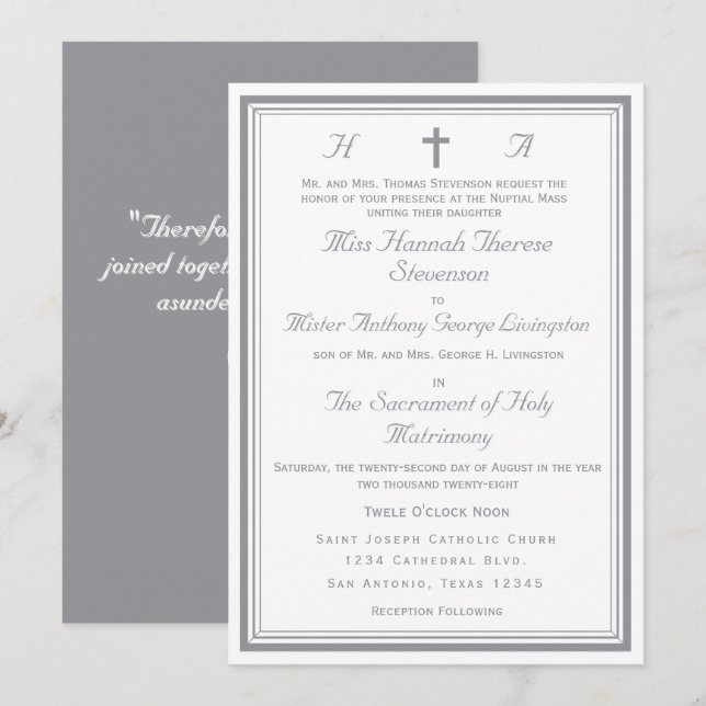 The Refined Catholic Silver Wedding Invitation (Front/Back)
