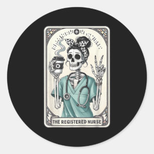 The Registered Nurse Tarot Card Skeleton Rn Nursin Classic Round Sticker