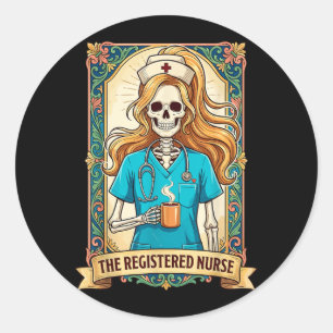 The Registered Nurse Tarot Card Skeleton Rn Witch Classic Round Sticker