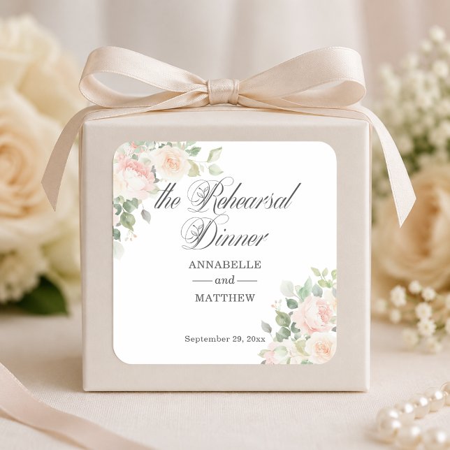 The Rehearsal Dinner Soft Blush Roses Wedding Square Sticker (Creator Uploaded)