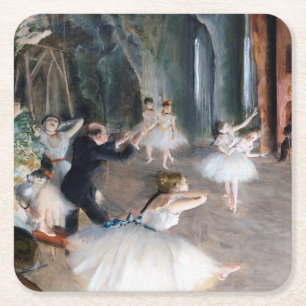 The Rehearsal Onstage, Edgar Degas Square Paper Coaster