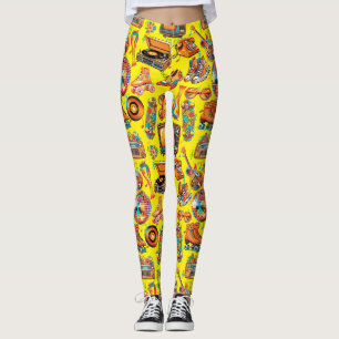 The Retro Beat Patternx4 B Yellow BG Leggings
