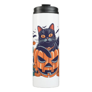 The Retro Black Cat Halloween Pumpkin Costume Thermal Tumbler