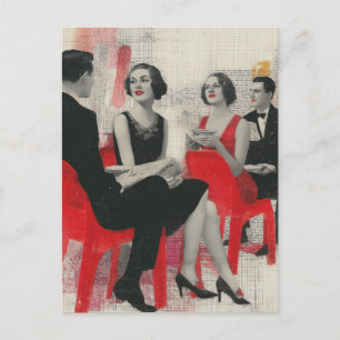The Retro Couples Sitting in Red Chairs Postcard